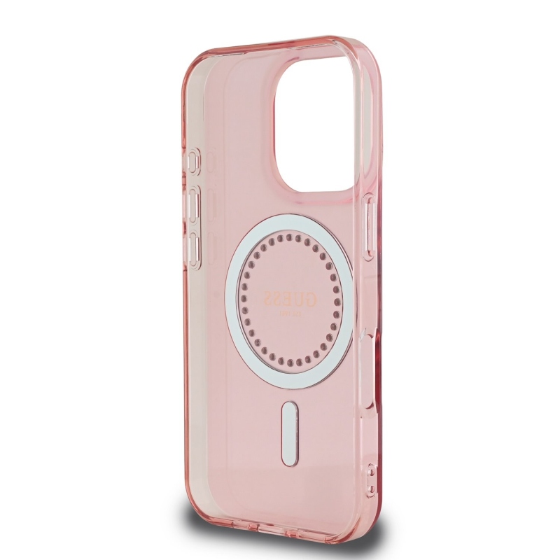 Guess IML strasszos gyűrű MagSafe hátlap iPhone 16 Pro rózsaszínű iPhone 16 Pro számára