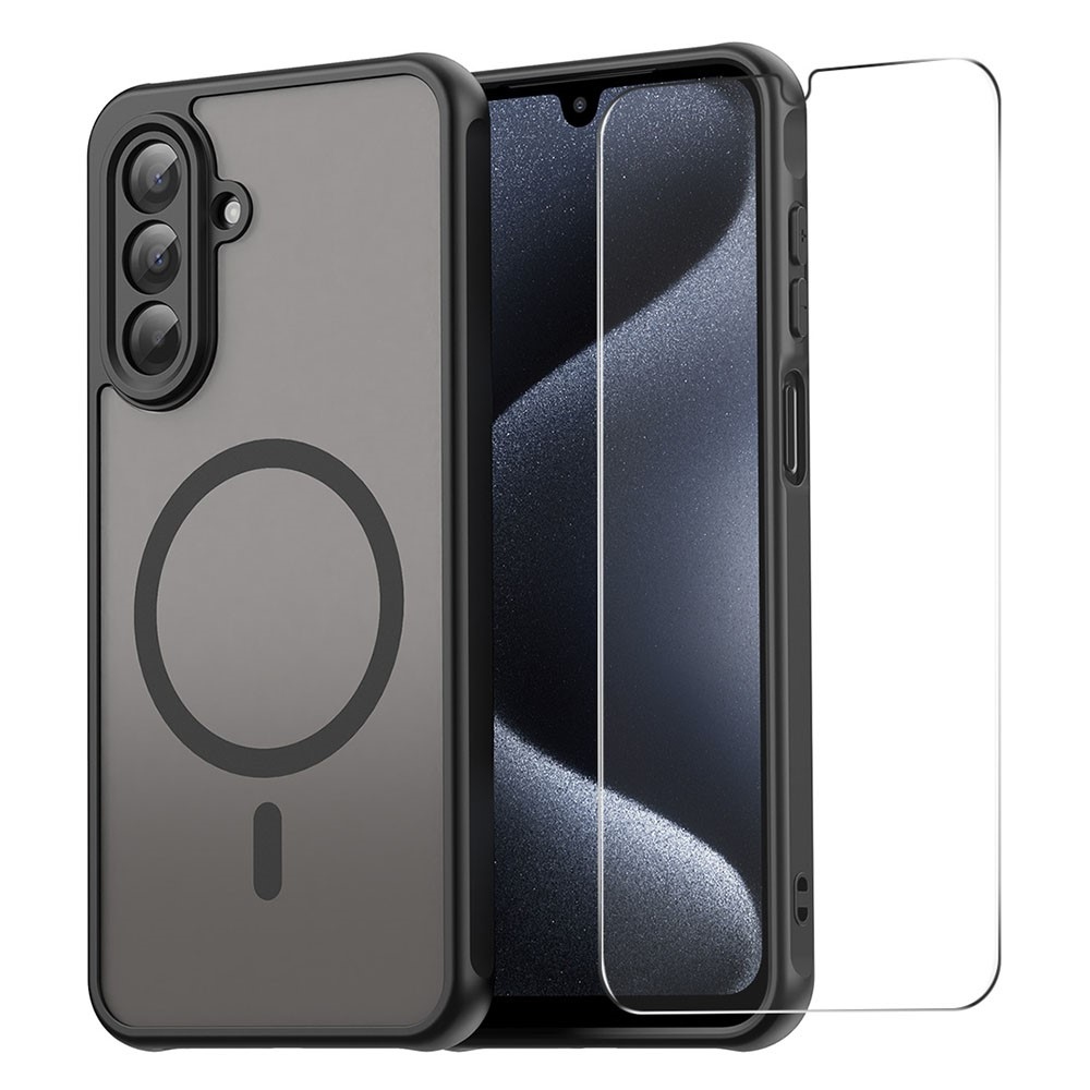 ENKAY matt zselés tok MagSafe + 9H védőüveg Samsung Galaxy A16 4G/5G készülékhez - fekete