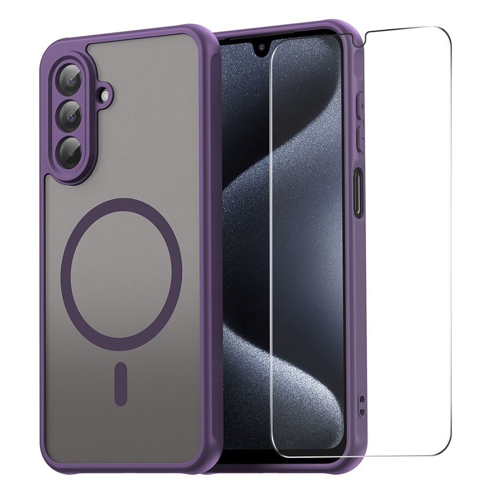 ENKAY matt zselés tok MagSafe + 9H védőüveg Samsung Galaxy A16 4G/5G készülékhez - lila