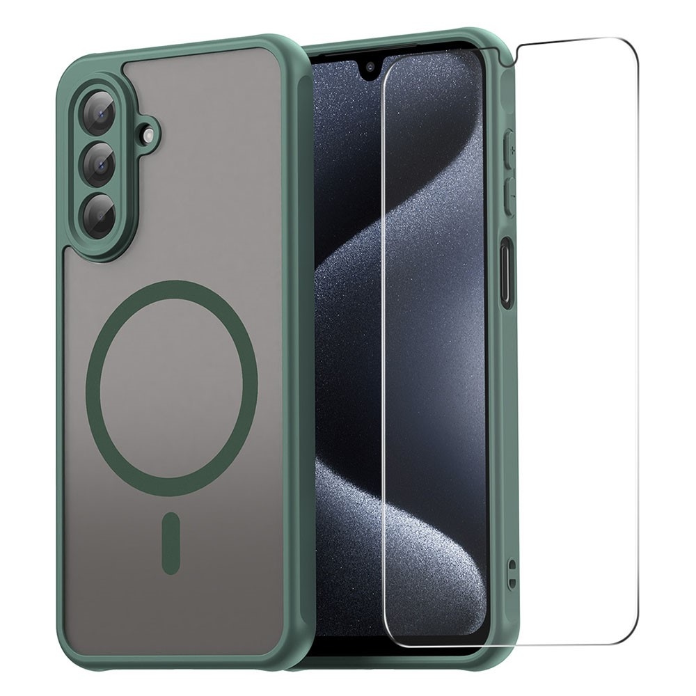 ENKAY matt zselés tok MagSafe + 9H védőüveg Samsung Galaxy A16 4G/5G készülékhez - zöld