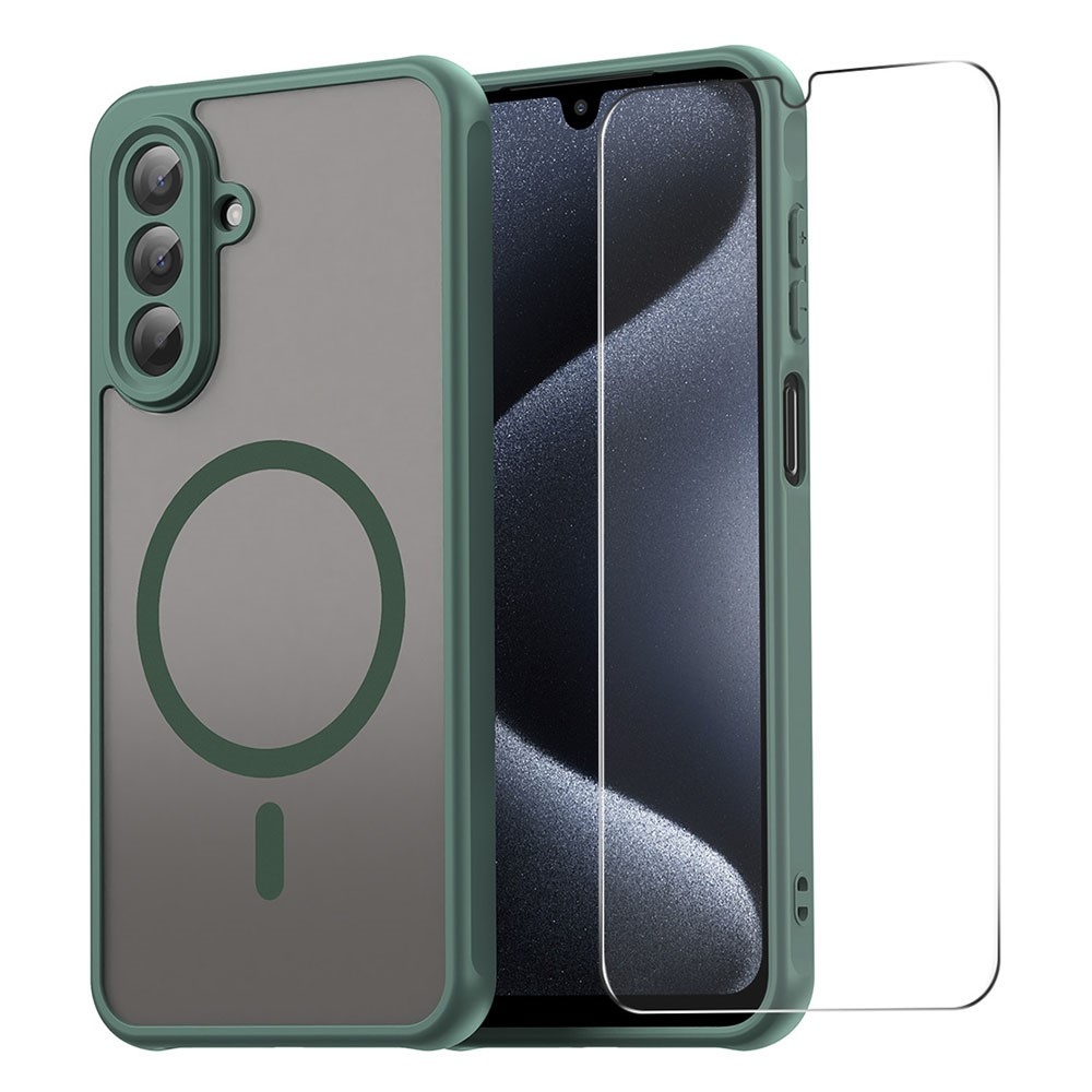 ENKAY matt zselés tok MagSafe + 9H védőüveg Samsung Galaxy A17 4G/5G készülékhez - zöld