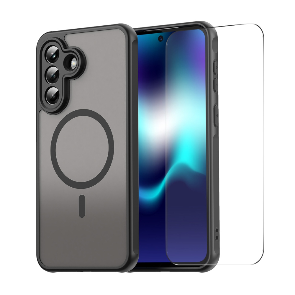 ENKAY matt zselés tok MagSafe + 9H védőüveg Samsung Galaxy A57 5G - fekete