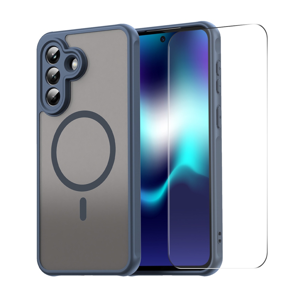 ENKAY matt zselés tok MagSafe + 9H védőüveg Samsung Galaxy A57 5G - kék