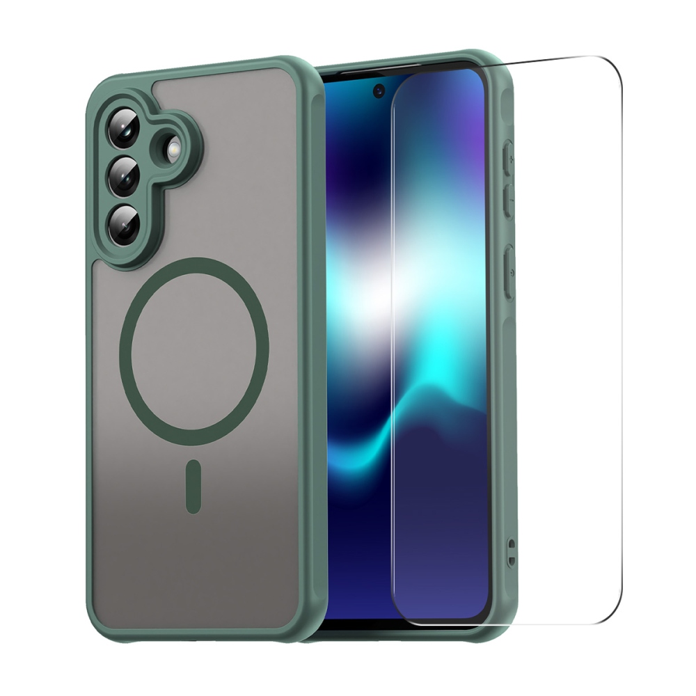 ENKAY matt zselés tok MagSafe + 9H védőüveg Samsung Galaxy A57 5G - zöld