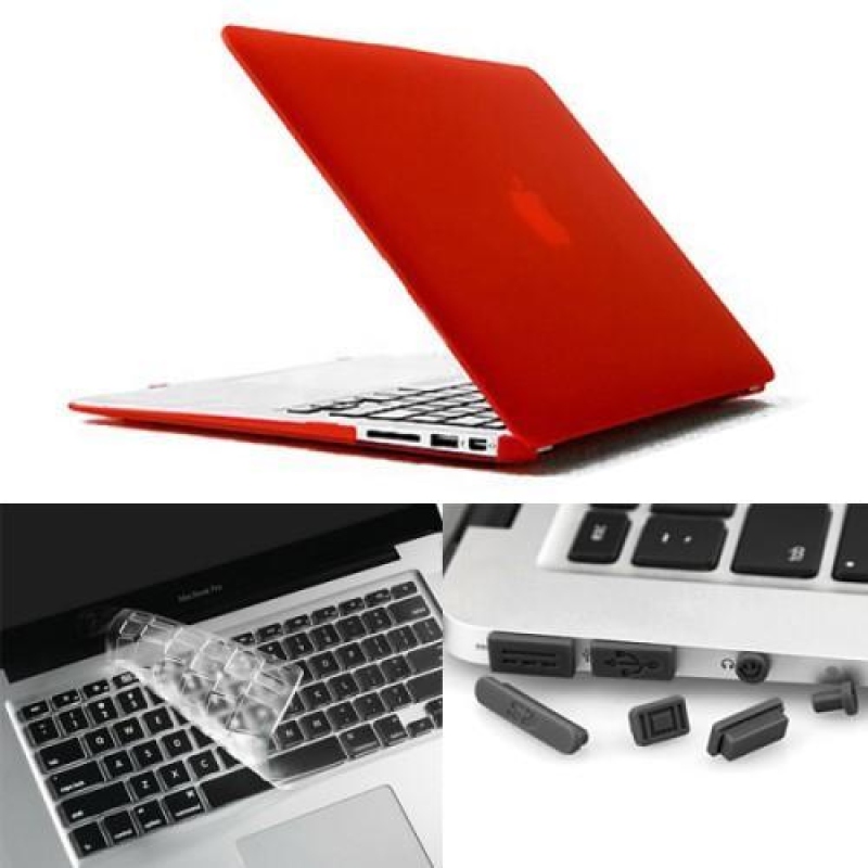 Enky készlet matt műanyag tok, billentyűzetvédő és porvédő dugó MacBook Air 13.3 - piros