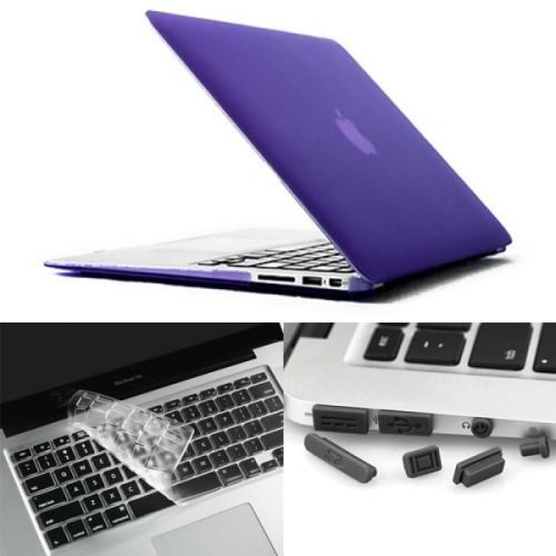 Enky készlet matt műanyag tok, billentyűzetvédő és porvédő dugó MacBook Air 13.3 - lila színben