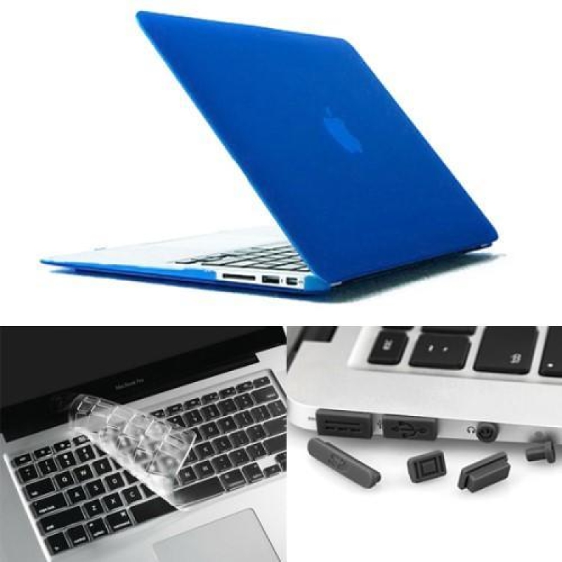 Enky készlet matt műanyag tok, billentyűzetvédő és porvédő dugó MacBook Air 13.3 - sötétkékhez