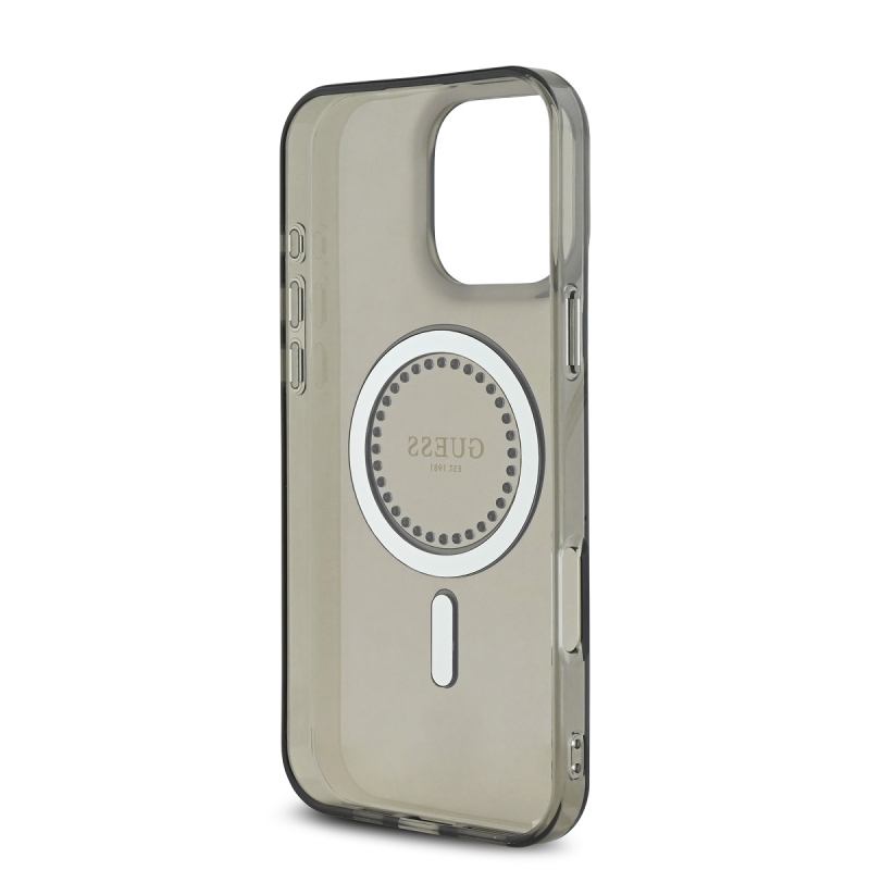 Guess IML strasszos gyűrű MagSafe hátlap iPhone 16 Pro fekete színű iPhone 16 Pro számára