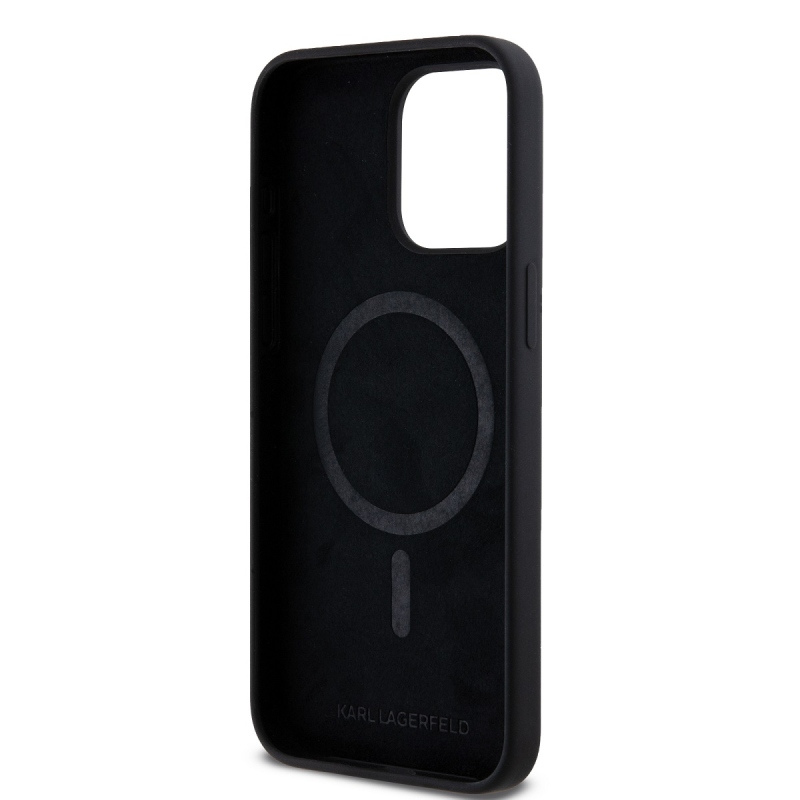 Karl Lagerfeld Folyékony szilikon Karl és Choupette Magsafe hátlap iPhone 15 Pro Max-hoz Fekete