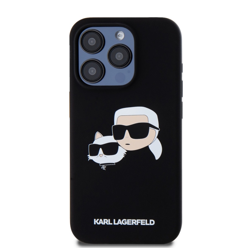 Karl Lagerfeld Folyékony szilikon duplafejű Magsafe hátlap iPhone 15 Pro fekete színhez