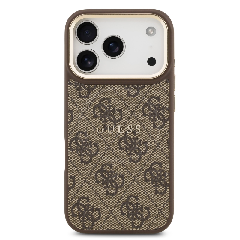 Guess PU bőr 4G aranykeret MagSafe hátlap iPhone 17 Pro barna színű borítóhoz