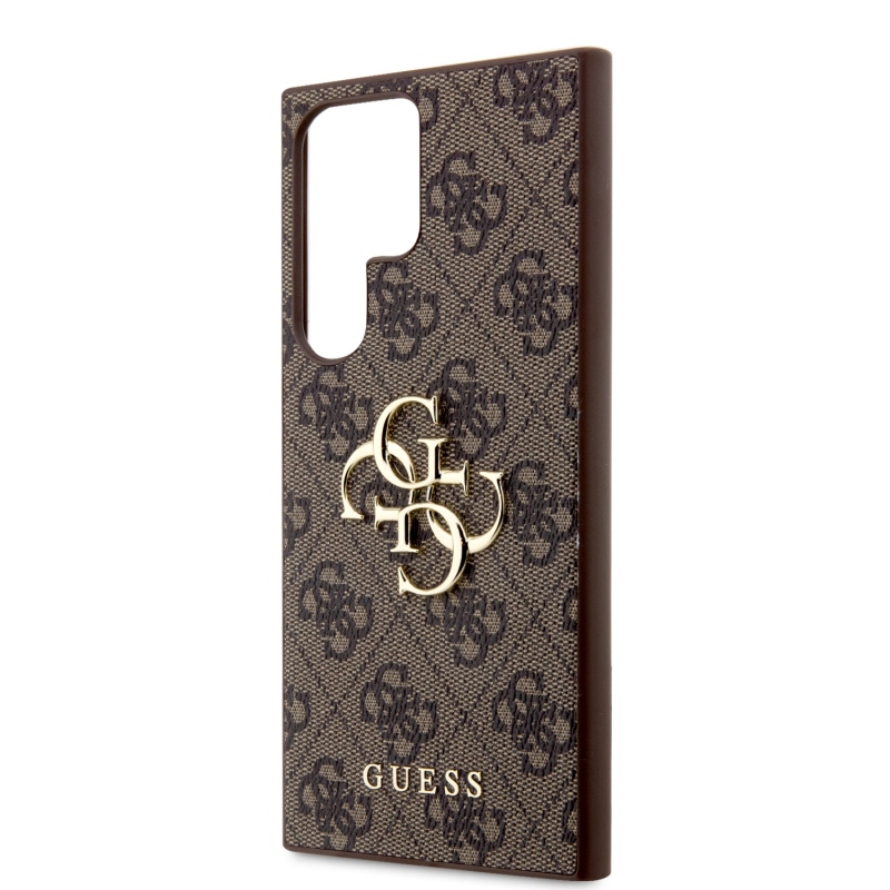 Guess PU 4G fém logós hátlap Samsung Galaxy S24 Ultra Brown számára