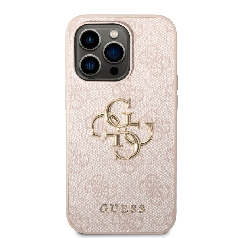Guess PU 4G fém logós hátlap iPhone 14 Pro Max rózsaszínhez