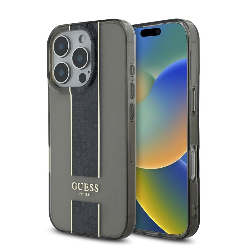 Guess IML Middle 4G csíkos hátlap az iPhone 16 Pro készülékhez Fekete