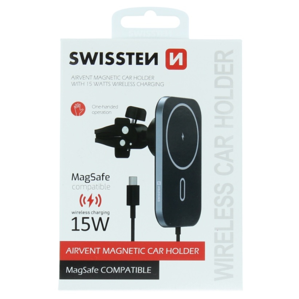 Swissten mágneses ventilátortartó 15W vezeték nélküli töltéssel és MagSafe-vel