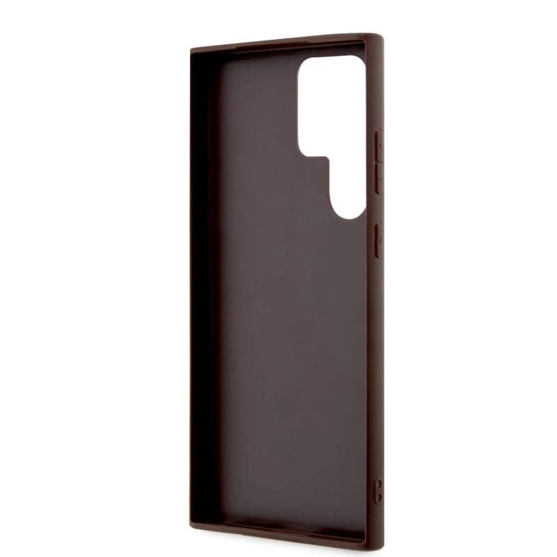 Guess PU 4G fém logós hátlap Samsung Galaxy S24 Ultra Brown számára