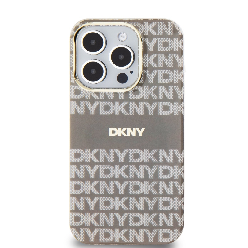DKNY PC/TPU ismétlődő mintás tonális csíkos Magsafe hátlap iPhone 13 Pro Max bézs színű borítóhoz