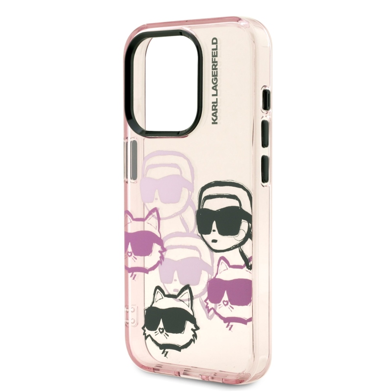 Karl Lagerfeld IML Multi K&CH Heads hátlapi borító iPhone 15 Pro rózsaszínű készülékhez