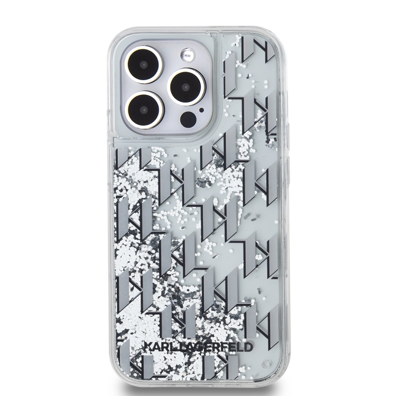 Karl Lagerfeld Liquid Glitter Monogram Monogram Gradient Back Cover iPhone 14 Pro Max fehérhez