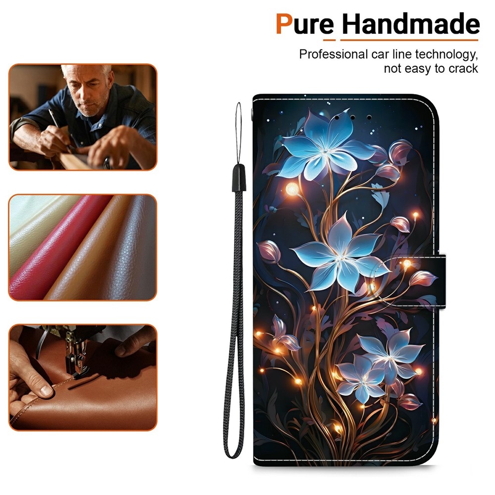 Sokoldalú könyvtáska Xiaomi Redmi 15 4G (171mm) - kék virágokkal