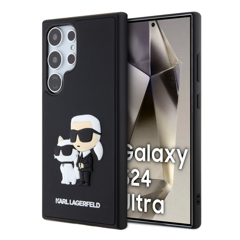 Karl Lagerfeld 3D gumiból készült Karl és Choupette hátlap Samsung Galaxy S24 Ultra fekete