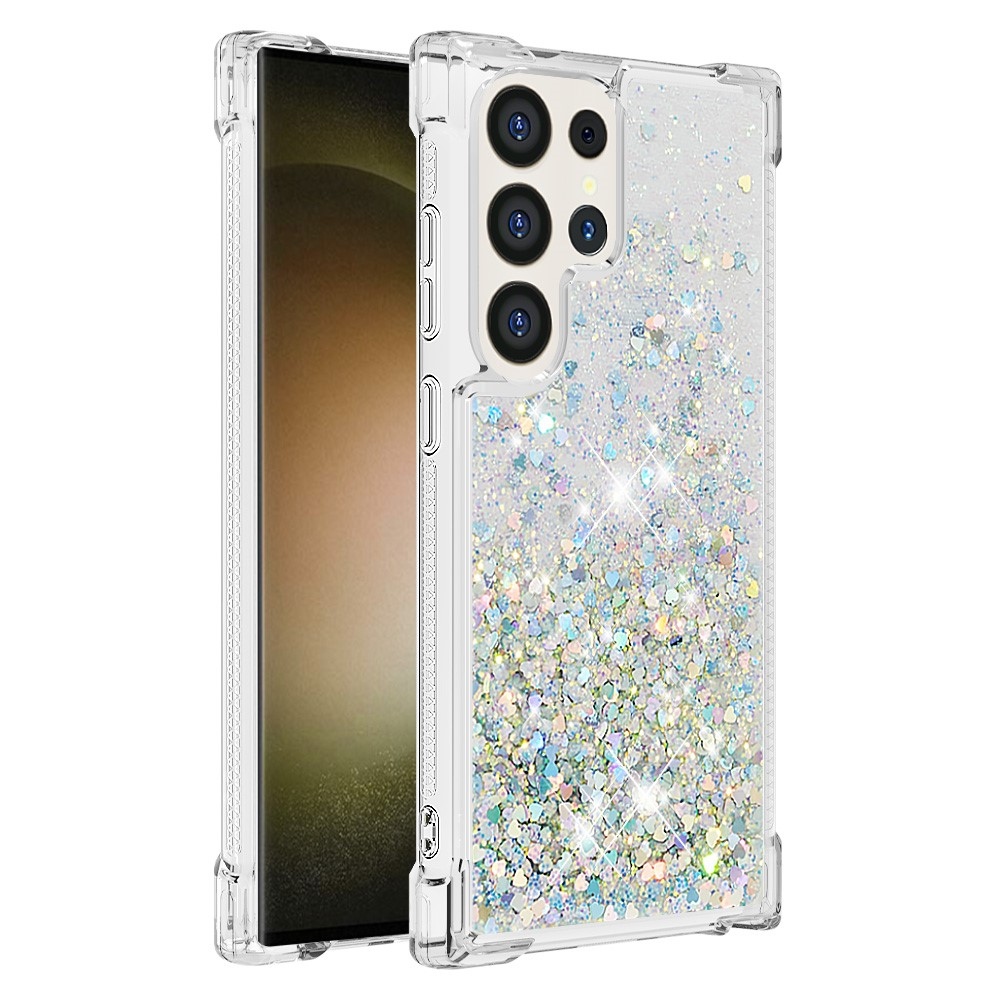 Glitter homokóra zselés tok Samsung Galaxy S24 Ultra készülékhez - ezüst/szív