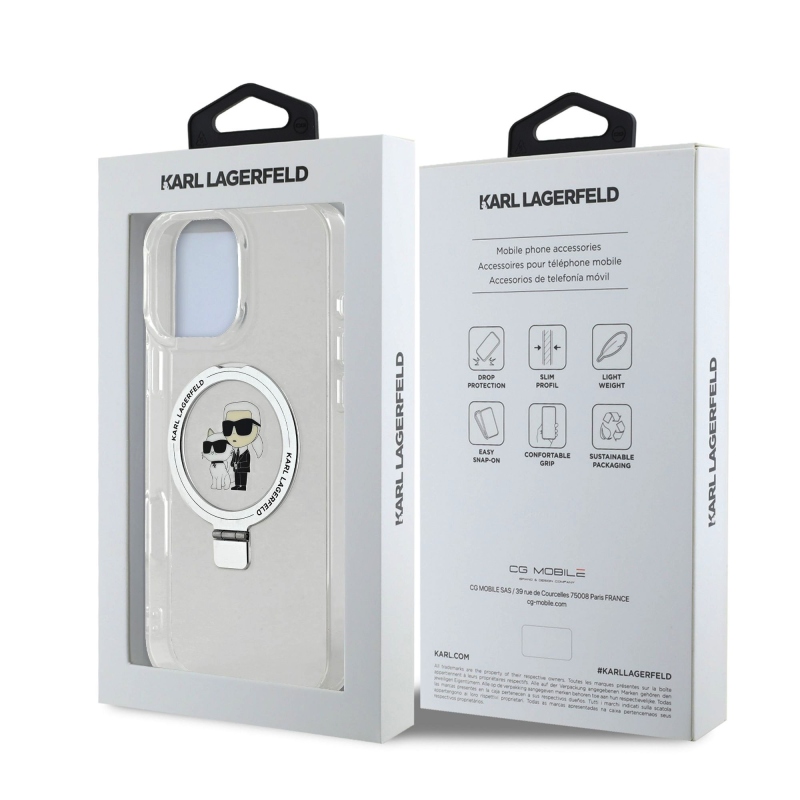 Karl Lagerfeld Ringstand Karl és Choupette MagSafe hátlapi borító iPhone 16 Pro Max készülékhez Fehér