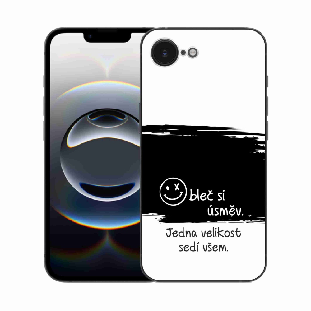 Gél borító mmCase iPhone 16e készülékhez - vicces szöveg 8 fekete-fehér háttérrel