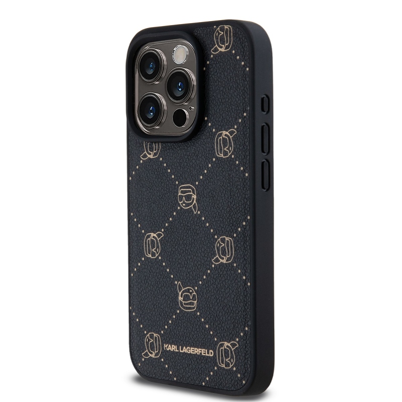 Karl Lagerfeld PU Karl Heads mintás Magsafe hátlap iPhone 15 Pro Max fekete színű hátlaphoz