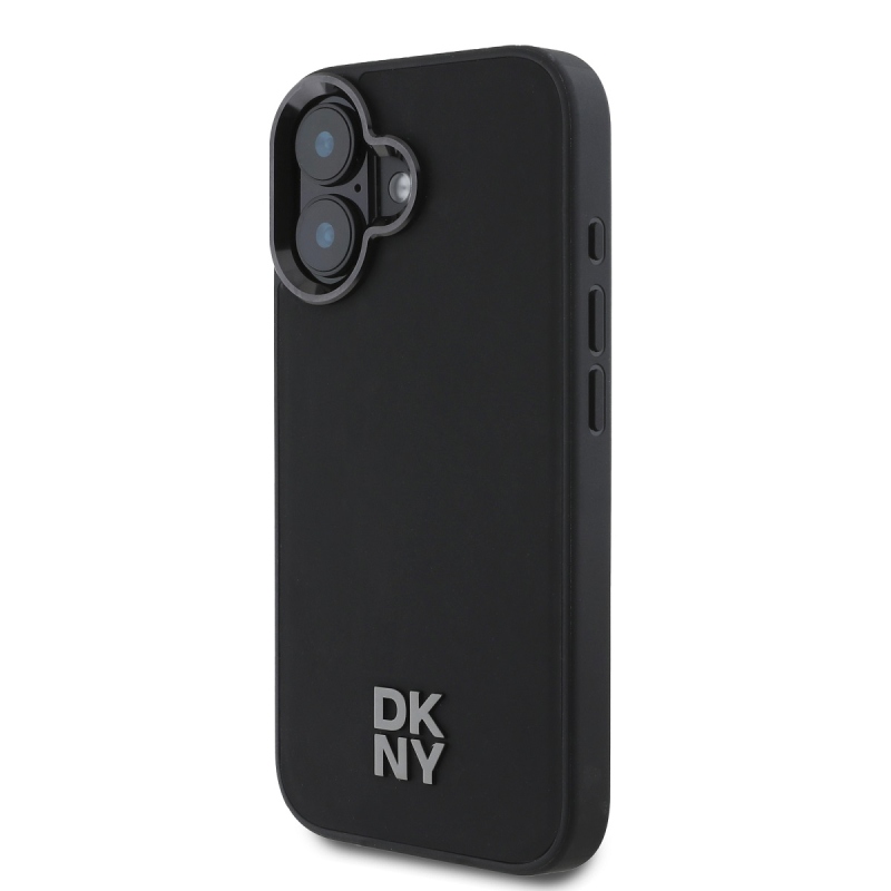 DKNY PU bőr Stack Logo Magsafe hátlap iPhone 16-hoz Fekete
