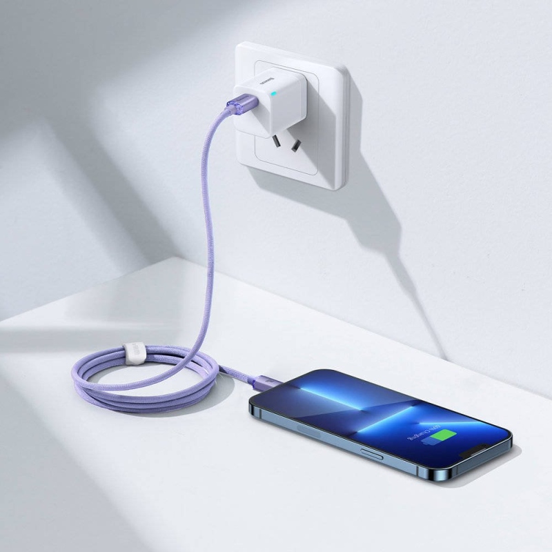 Baseus CAJY000205 Crystal Shine sorozatú adatkábel USB-C - Lightning 20W 1.2m lila