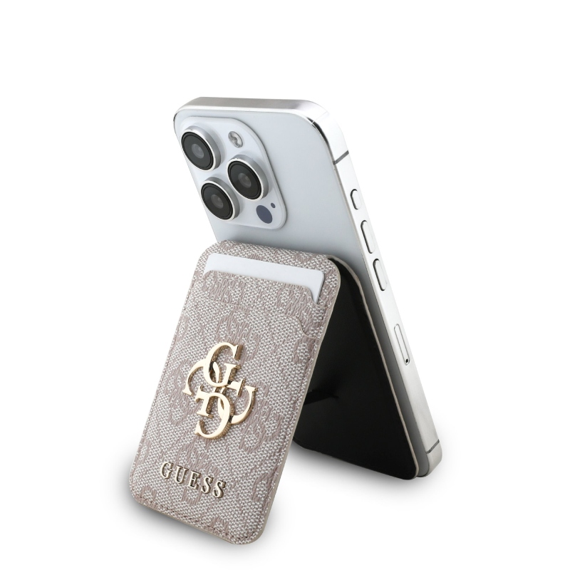 Guess 4G fém logós MagSafe Cardslot pénztárca állvánnyal rózsaszínű