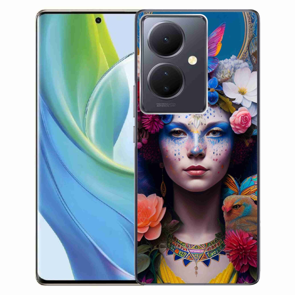 Gél borító mmCase a Vivo V29 Lite 5G-n - nő virágokkal