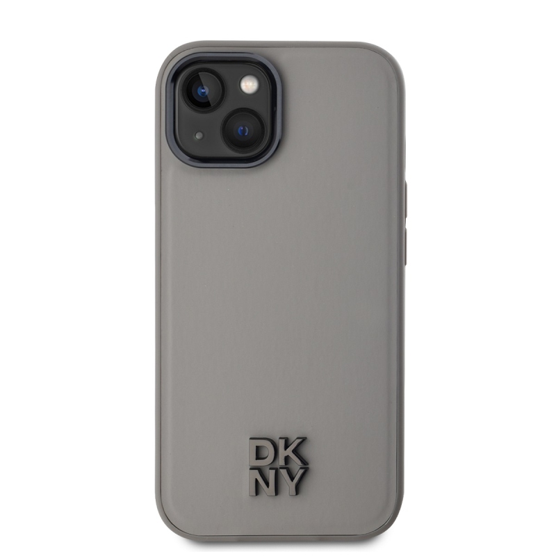 DKNY PU bőr Stack Logo Magsafe hátsó borító iPhone 15 szürke