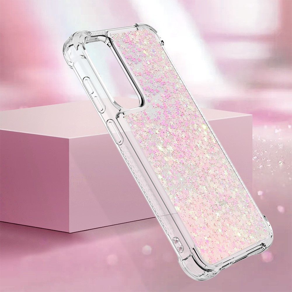 Glitter zselés homokóra hüvely Samsung Galaxy S23 FE készülékhez - rózsaszín/csillagok