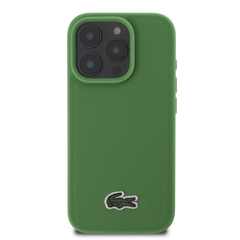 Lacoste Iconic Petit Pique Woven Logo MagSafe hátlapi borító iPhone 16 Pro-hoz Zöld