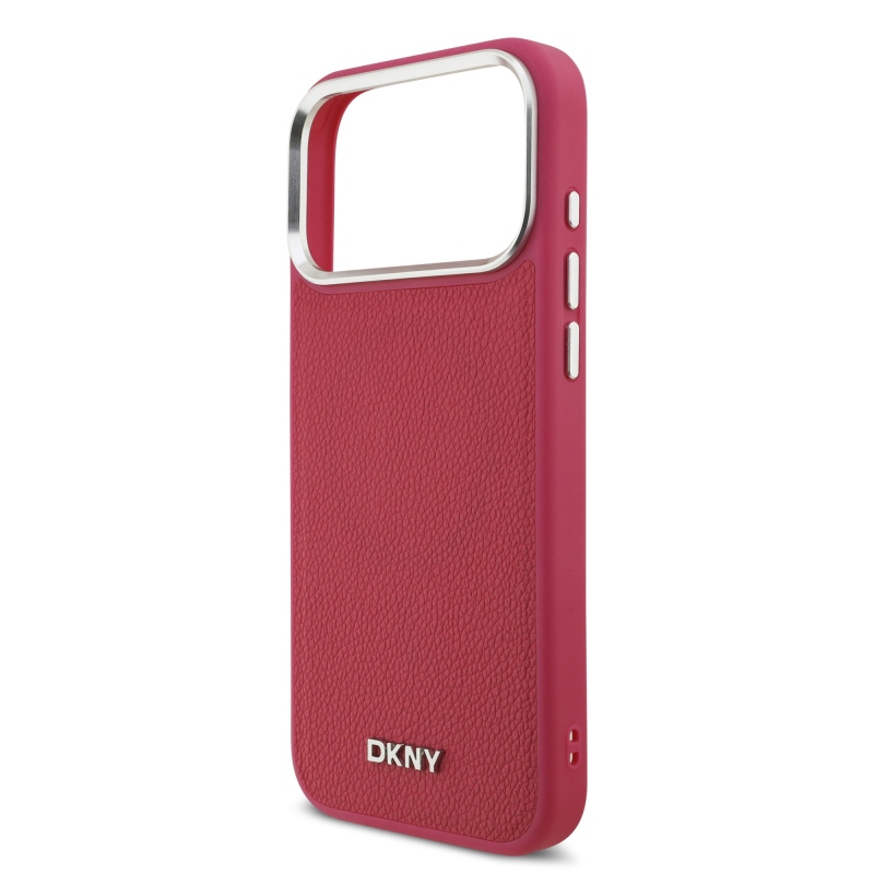 DKNY PU bőr fém logós csuklólánc MagSafe hátlap iPhone 17 Pro Max rózsaszínhez