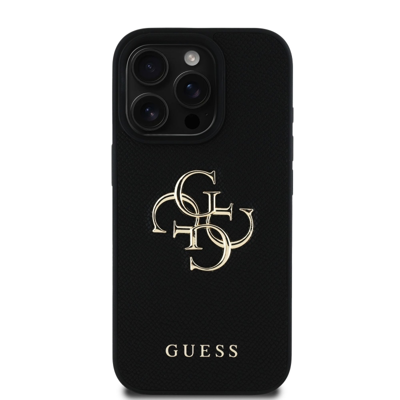 Guess PU szemcsés 4G fém logó hátlap iPhone 15 Pro fekete