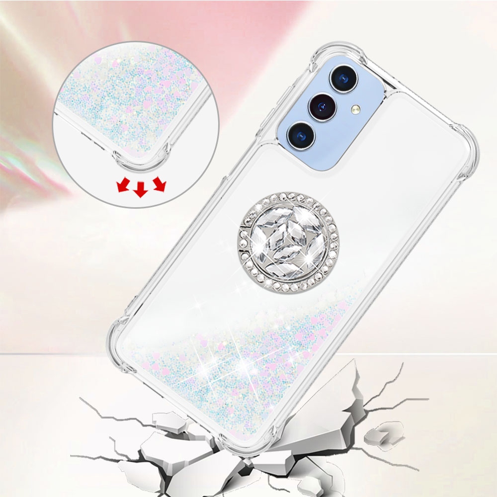Glitt homokóra zselés tok ujjgyűrűvel Samsung Galaxy A17 5G-hez - rózsaszín/ezüst/szívecske