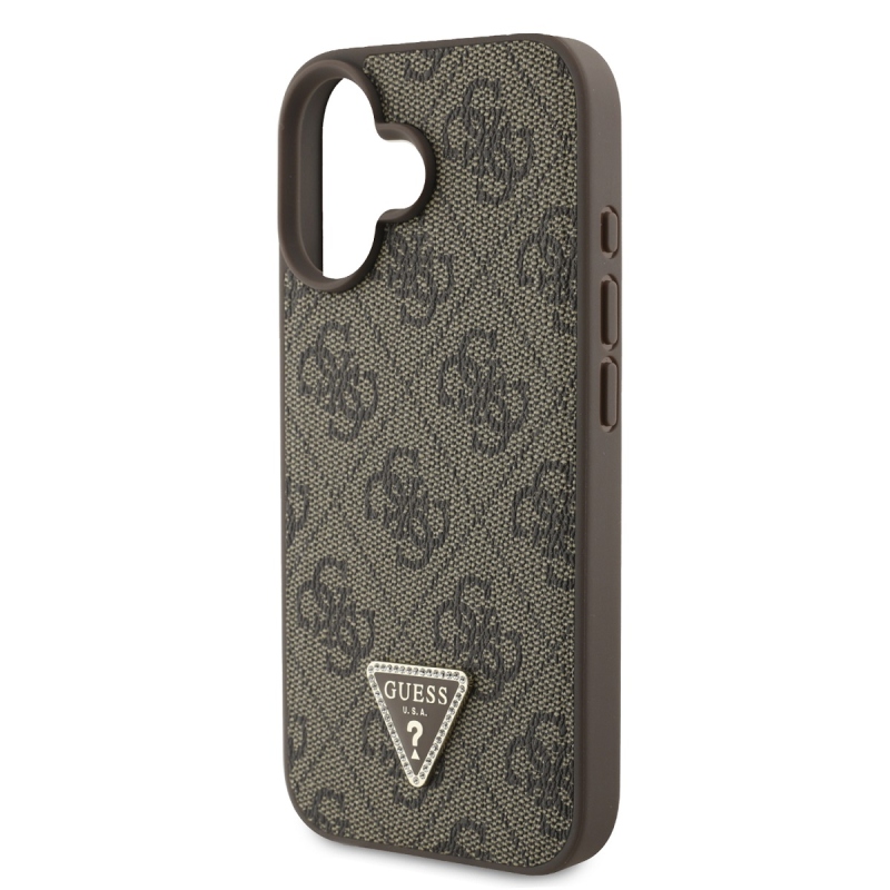 Guess PU 4G Strass háromszög fém logó hátlap iPhone 16-hoz barna barna