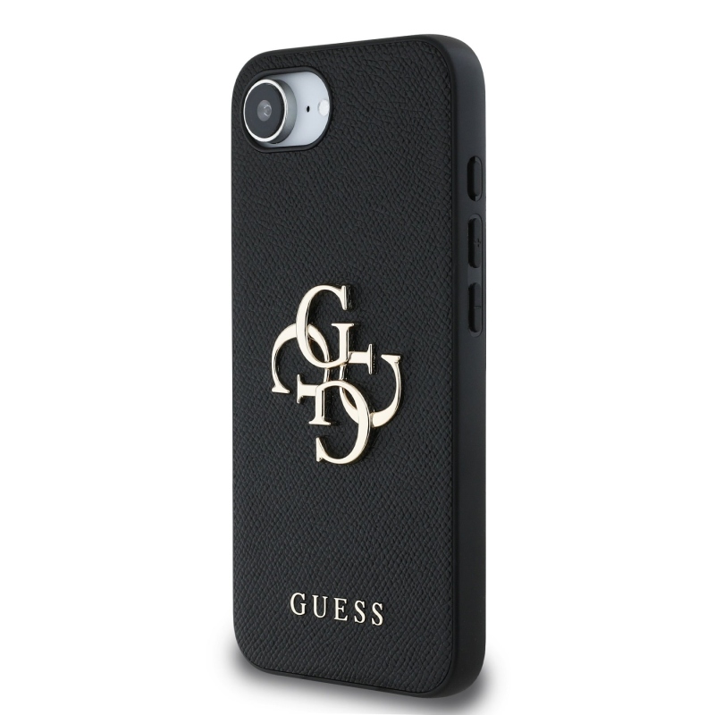 Guess PU szemcsés 4G fém logó hátlap iPhone 16e fekete