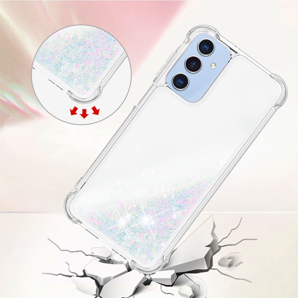 Csillogó homokóra zselés tok Samsung Galaxy A26 5G - rózsaszín és ezüst/szívecske