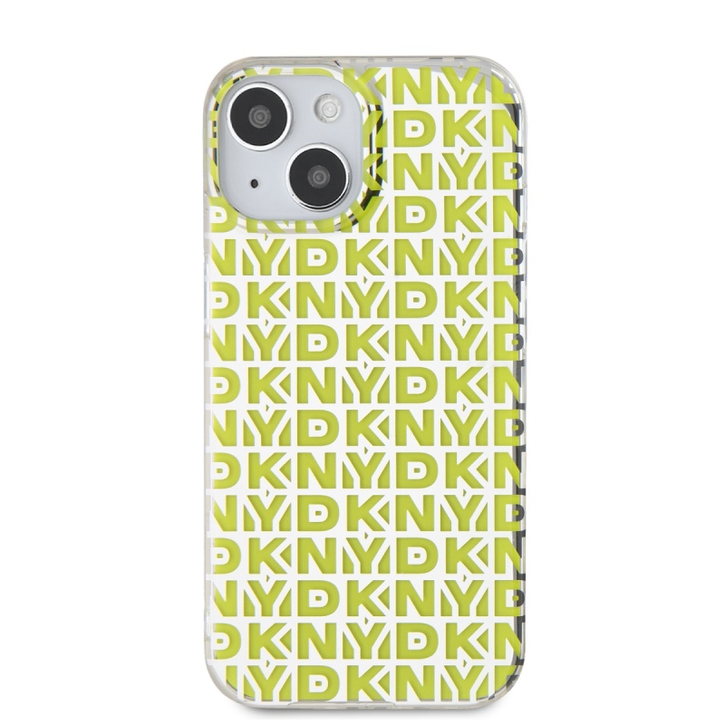 DKNY PC/TPU ismétlődő mintás hátsó borító iPhone 15 készülékhez Sárga