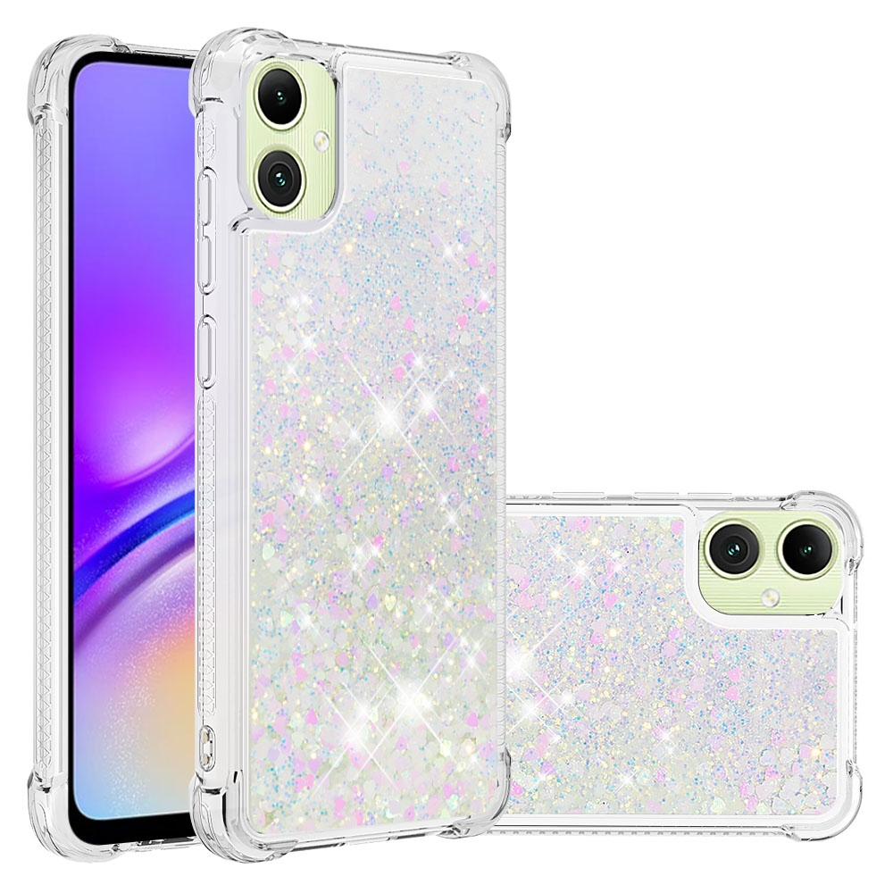 Csillogó homokóra zselés tok Samsung Galaxy A07 4G - rózsaszín és ezüst/szívecske