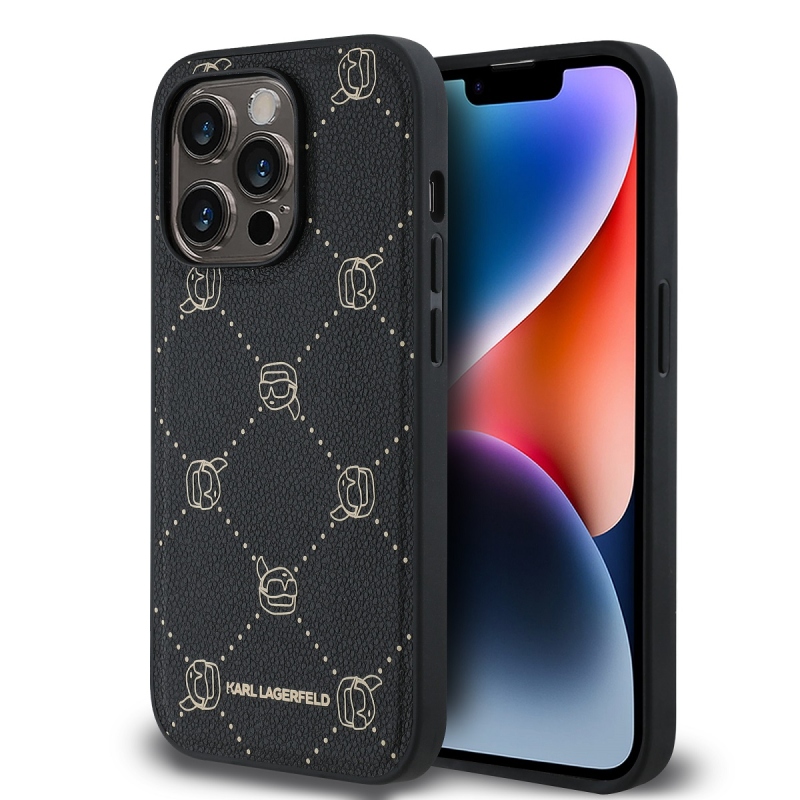 Karl Lagerfeld PU Karl Heads mintás Magsafe hátlap iPhone 14 Pro Max-hoz Fekete fekete