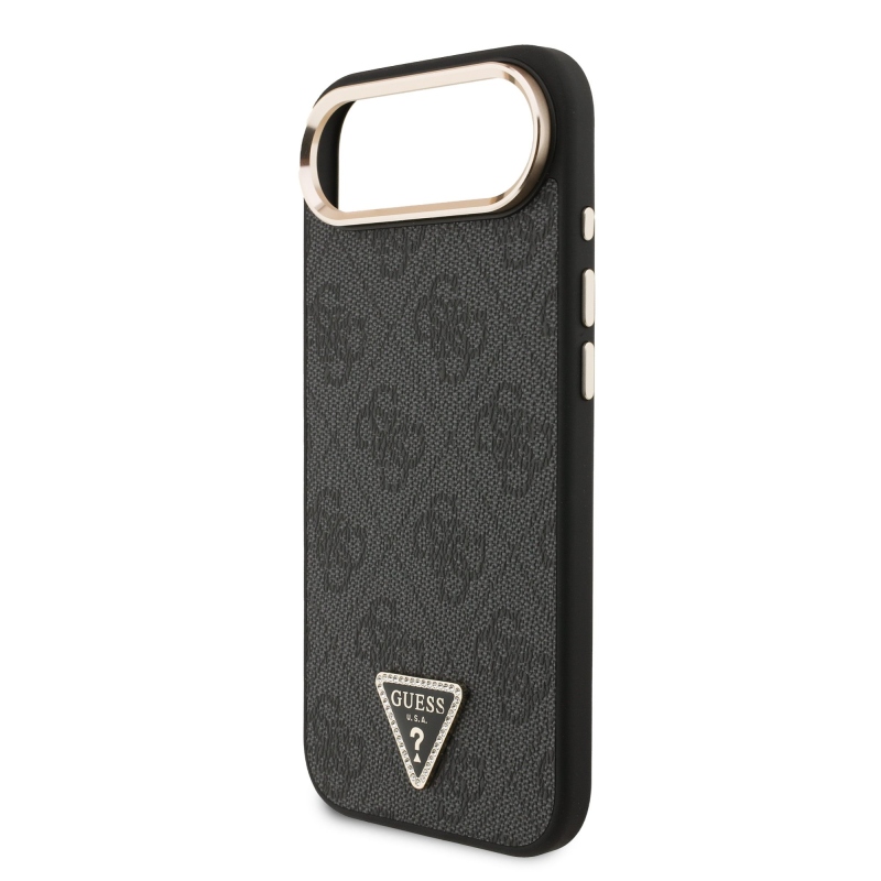 Guess PU bőr 4G Strass háromszög logó arany keret MagSafe hátlapi borító iPhone Air Fekete