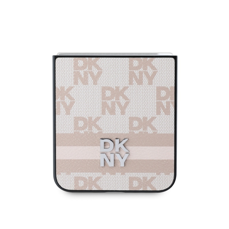 DKNY PU bőr kockás mintás és csíkos hátsó borító Samsung Galaxy Z Flip 6 rózsaszínűhöz