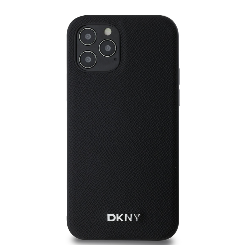 DKNY PU bőr ezüst fém logó Magsafe hátlap iPhone 12/12 Pro fekete