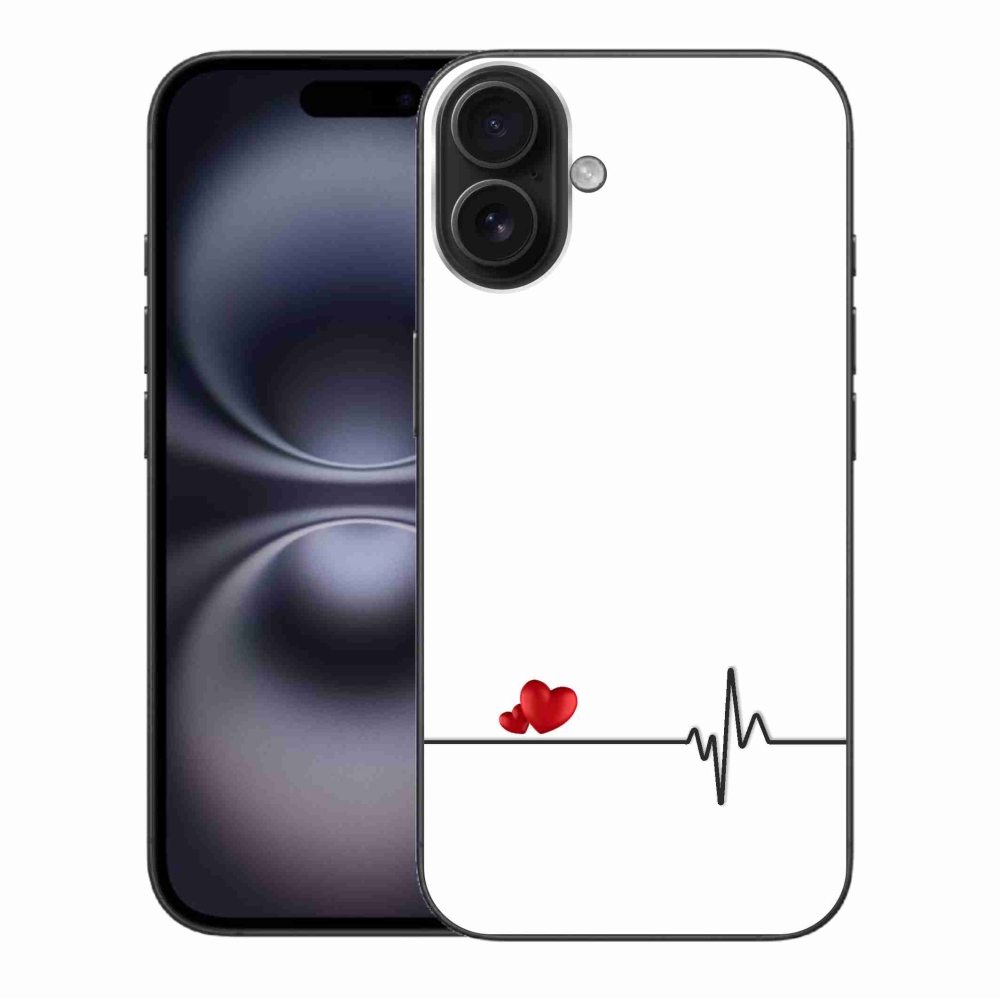 Gél borítás mmCase iPhone 16 Plus készülékhez - szív és szívverés fehér háttérrel