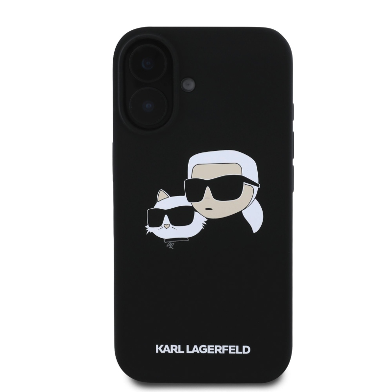 Karl Lagerfeld Folyékony szilikon duplafejű MagSafe hátlap iPhone 16 Plus-hoz Fekete